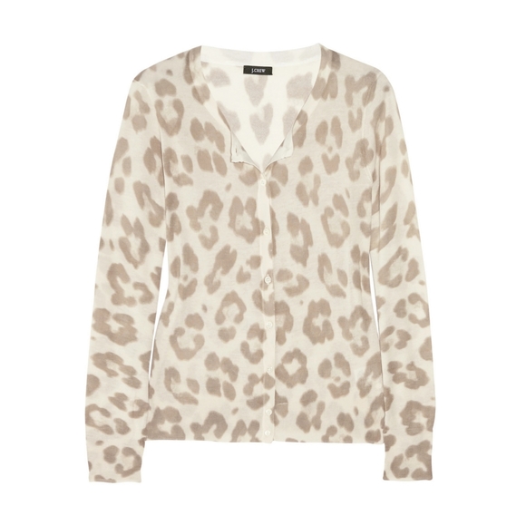 J Crew Cream Leopard Tissue Sweater, Fine Knit Cot - Picture 10 of 14
